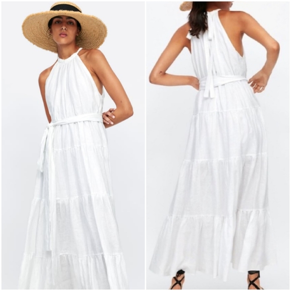 halter neck linen dress